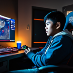 **

"A determined Thai gamer, fully clothed in casual attire, sitting in a comfortable gaming chair in a dimly lit room. The monitor glows, displaying the Diablo IV game interface filled with loot drops. Focus on the excitement in their eyes and the scattered energy drink cans. Safe for work, appropriate content, professional gaming setup, family-friendly environment."

**