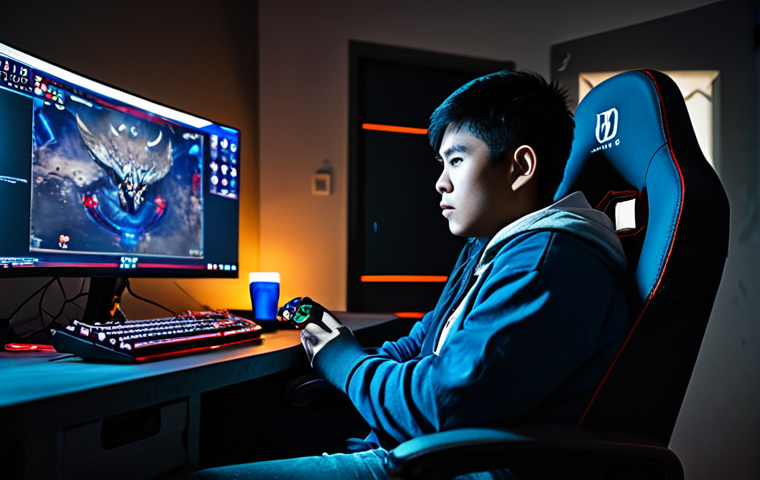 **

"A determined Thai gamer, fully clothed in casual attire, sitting in a comfortable gaming chair in a dimly lit room. The monitor glows, displaying the Diablo IV game interface filled with loot drops. Focus on the excitement in their eyes and the scattered energy drink cans. Safe for work, appropriate content, professional gaming setup, family-friendly environment."

**